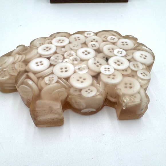 Sheep shaped lamb lucite resin with vintage buttons sewing room decor lover - Picture 9 of 12